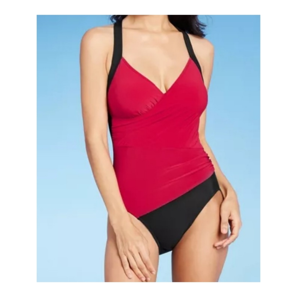 Aqua Green Colorblock One Piece Swimsuit Large